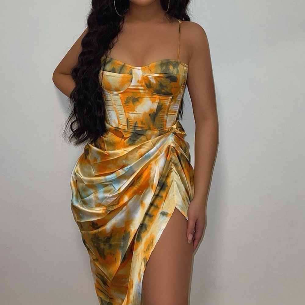 Yellow tie dye top and skirt